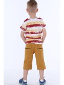 Boy\'s striped T-shirt with a pocket / burgundy NDZ4534 - Online store - Boutique